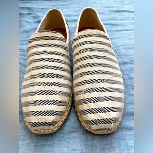TOMS Deconstructed Alpargata Striped Flats In Black Woven Stripe